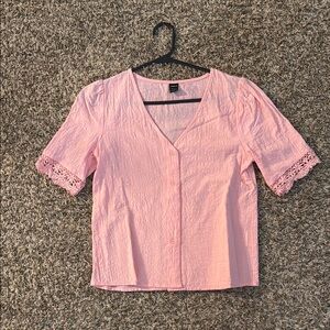 Pink Women's Top with Lace Sleeves
